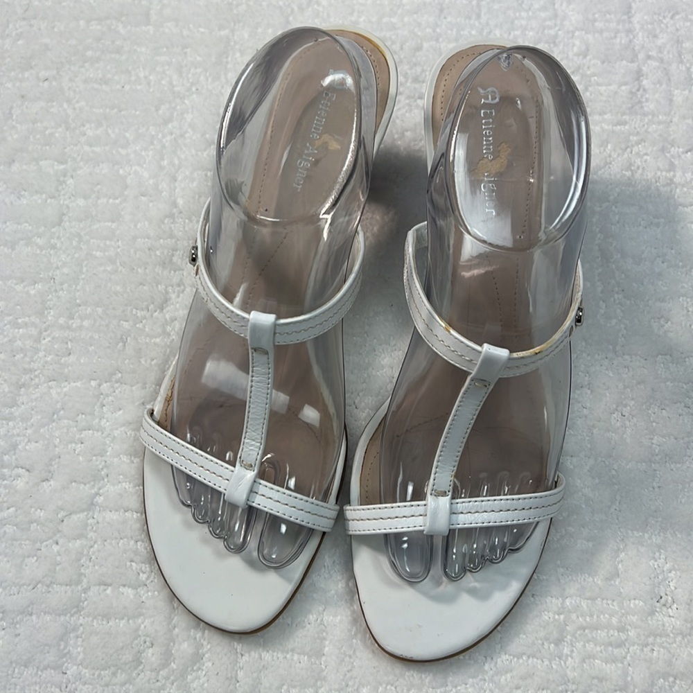 Etienne Aigner white t-strap high heel sandals size 10 - Picture 3 of 8